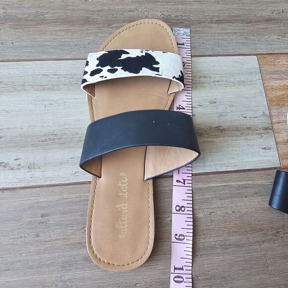 Altard State Cow Print Black Two-Strap Flat Slides Sandals Size US 7.5 - Picture 6 of 7